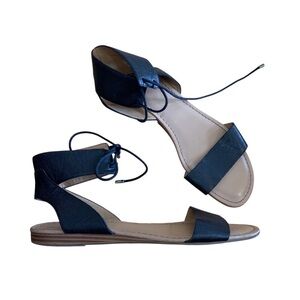 Franco Sarto Black Sandals with Ankle Strap and Flat Sole